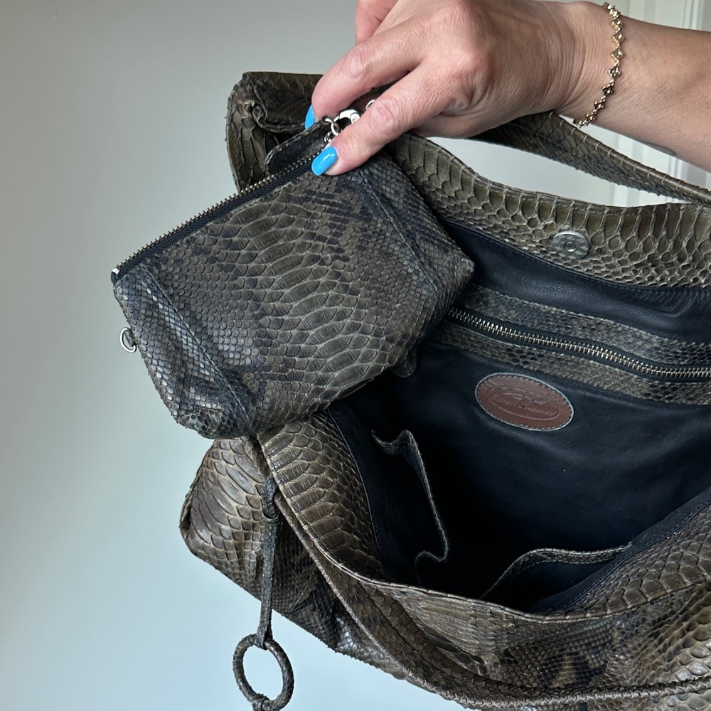 Black/green genuine Python skin Shoulder Bag with… - image 6